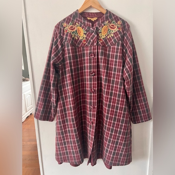 April Cornell Jackets & Blazers - April Cornell Wool Blend/Burgundy and Gray Plaid Coat